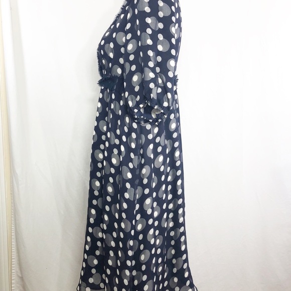 INC Beautiful Navy Silk Polka Dot Dress   B18 - Picture 3 of 6